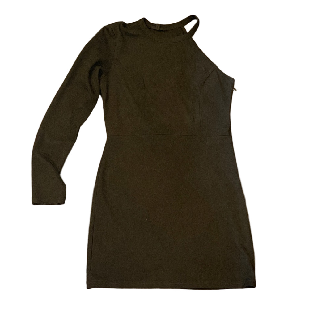 Olivaceous Black One-Shoulder Bodycon Asymmetrical Dress with One Long Sleeve